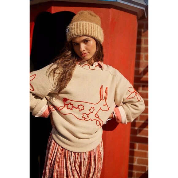 Free People Sweaters - Free People We The Free Bunny Graphic Crewneck Sweater Medium M NEW